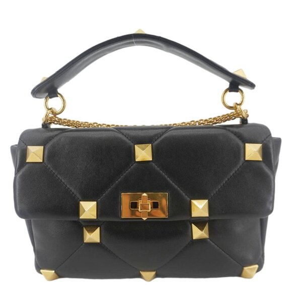 Valentino  Garavani Roman Stud Medium Leather Crossbody Bag Black - Picture 3 of 13